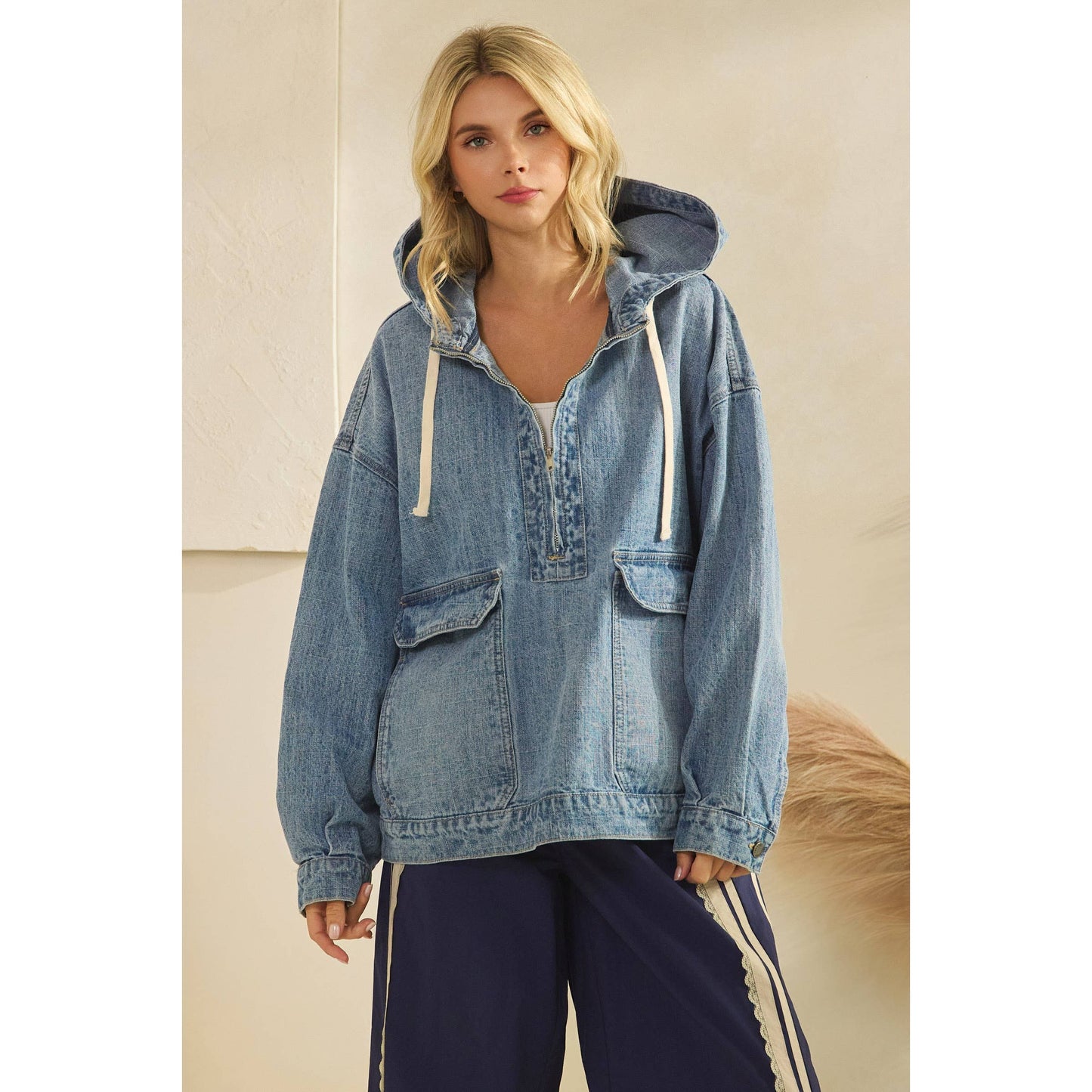 Liv Hooded Quarterzip Denim Jacket