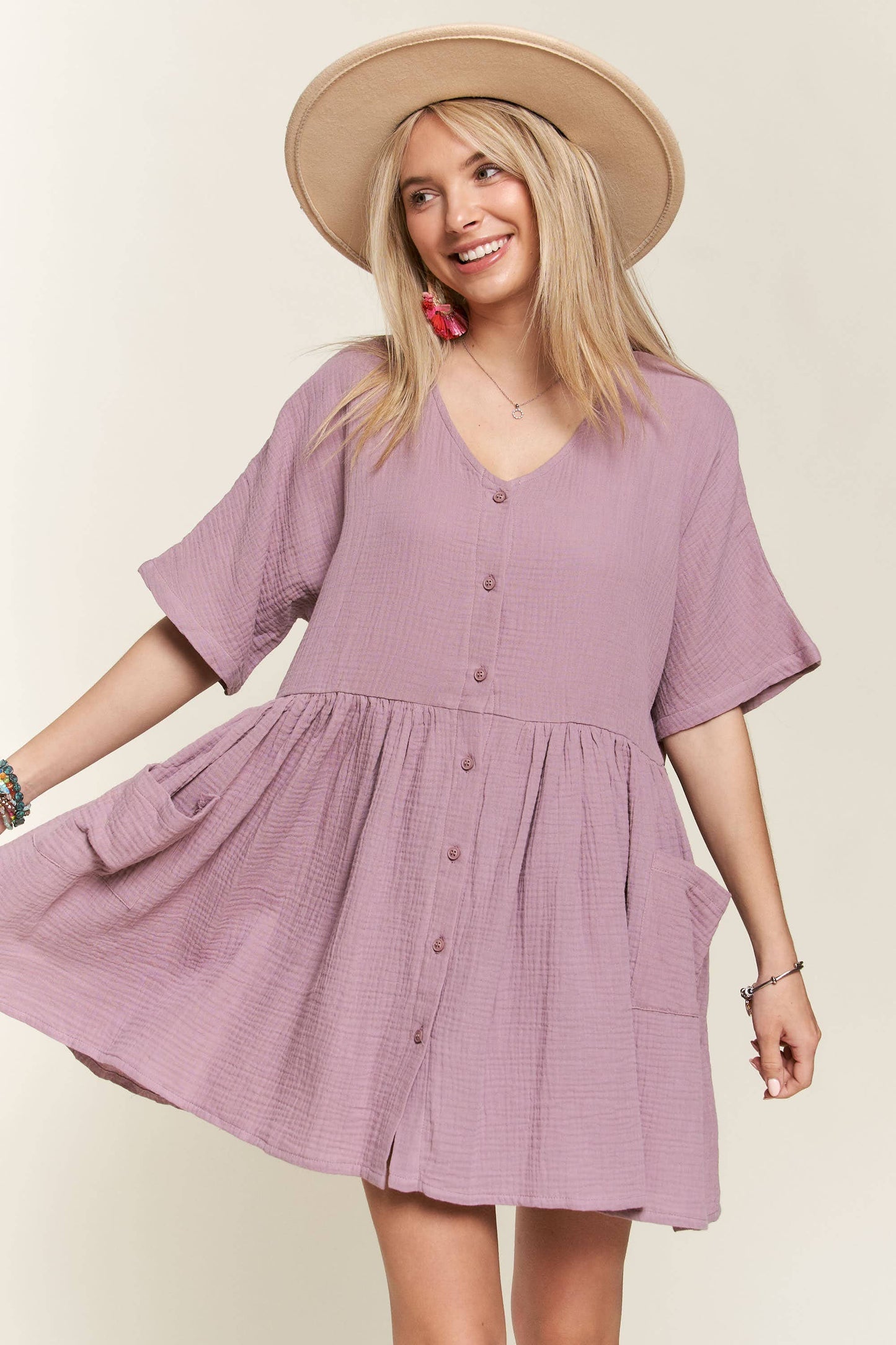 Junia Button Down Babydoll Dress | Dusty Lilac