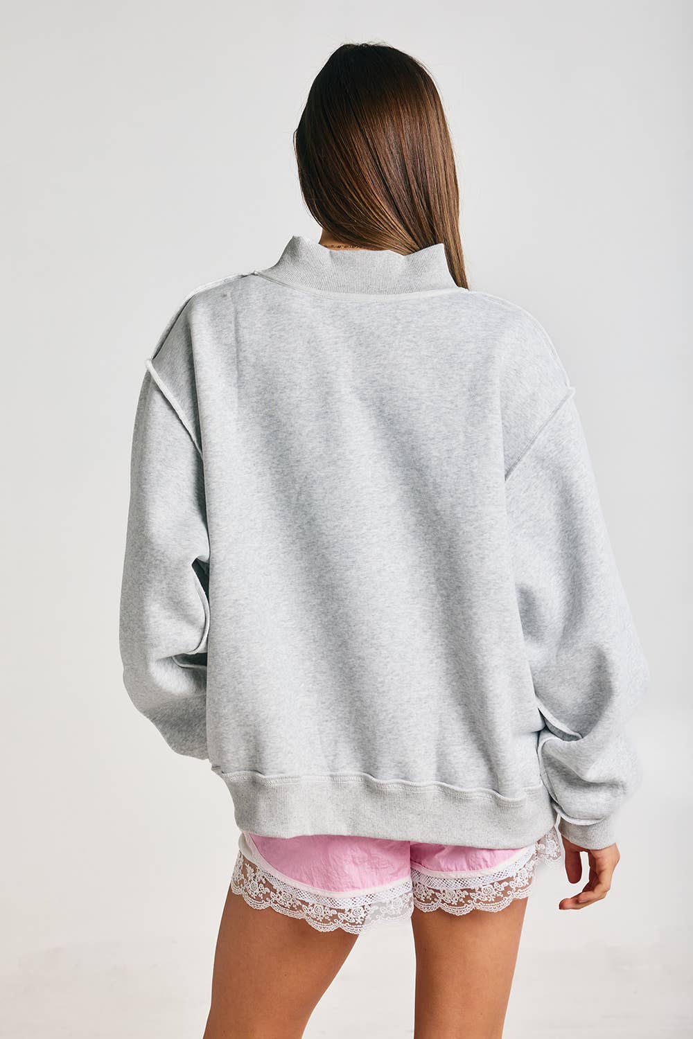 Mother Embroidered Mock Neck Sweatshirt | Grey/Pink