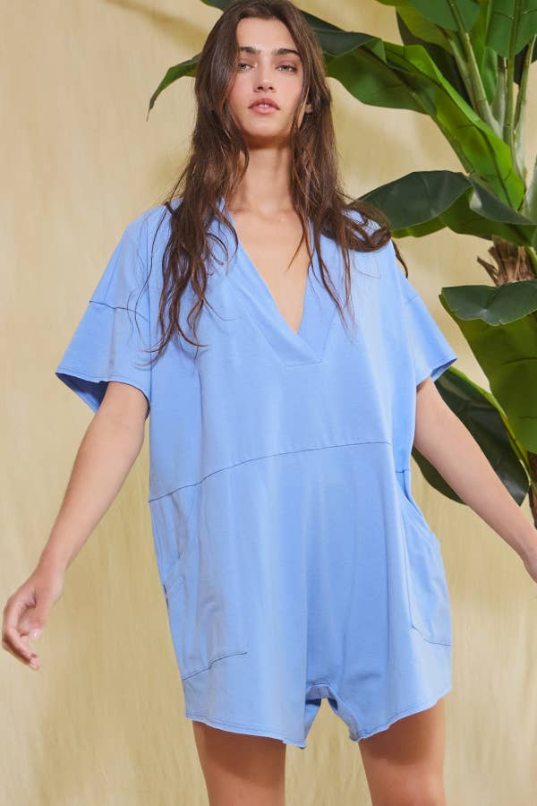 Hollis V-Neck Romper | Blue