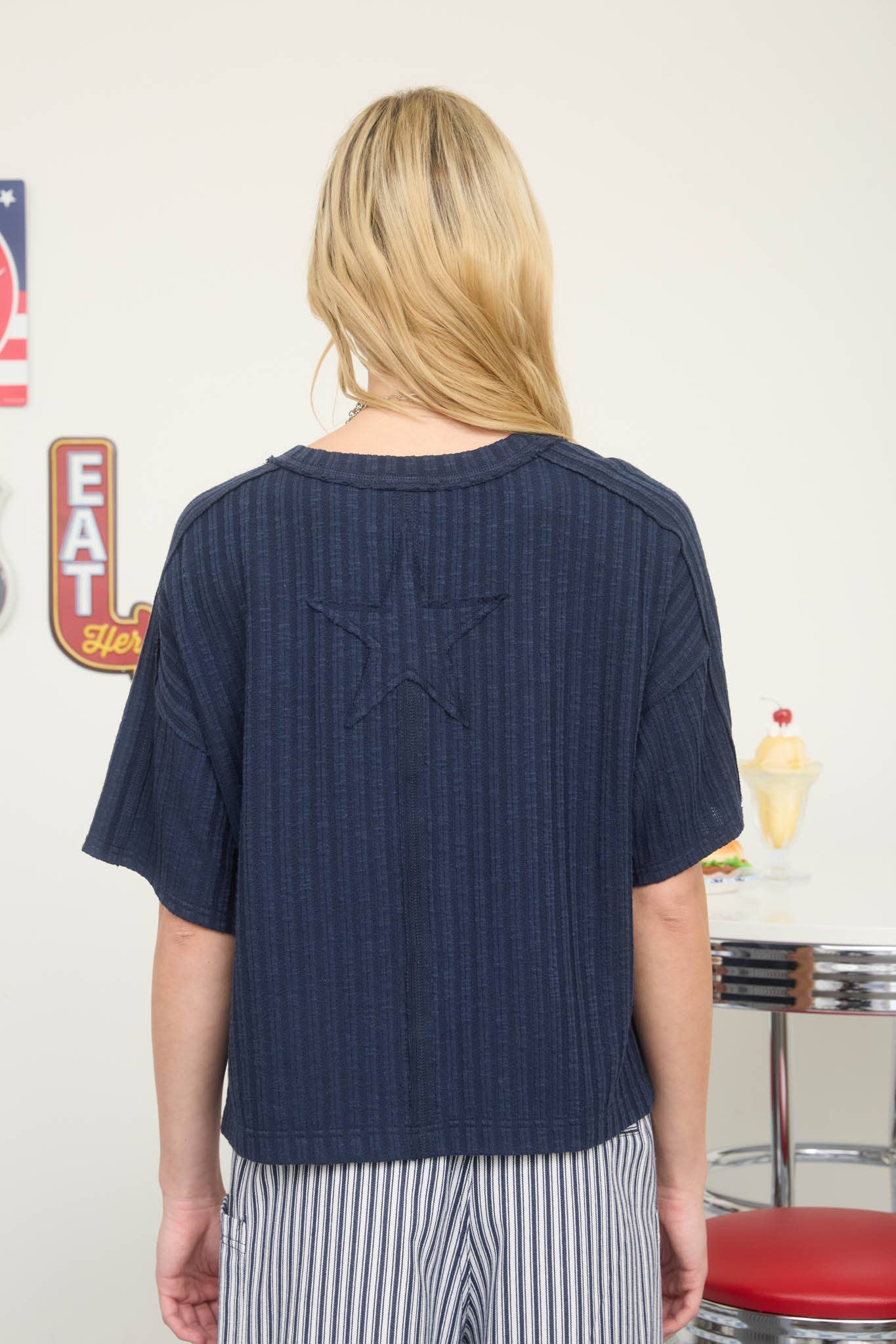 Redefined Ribbed Boxy Knit Top | Navy
