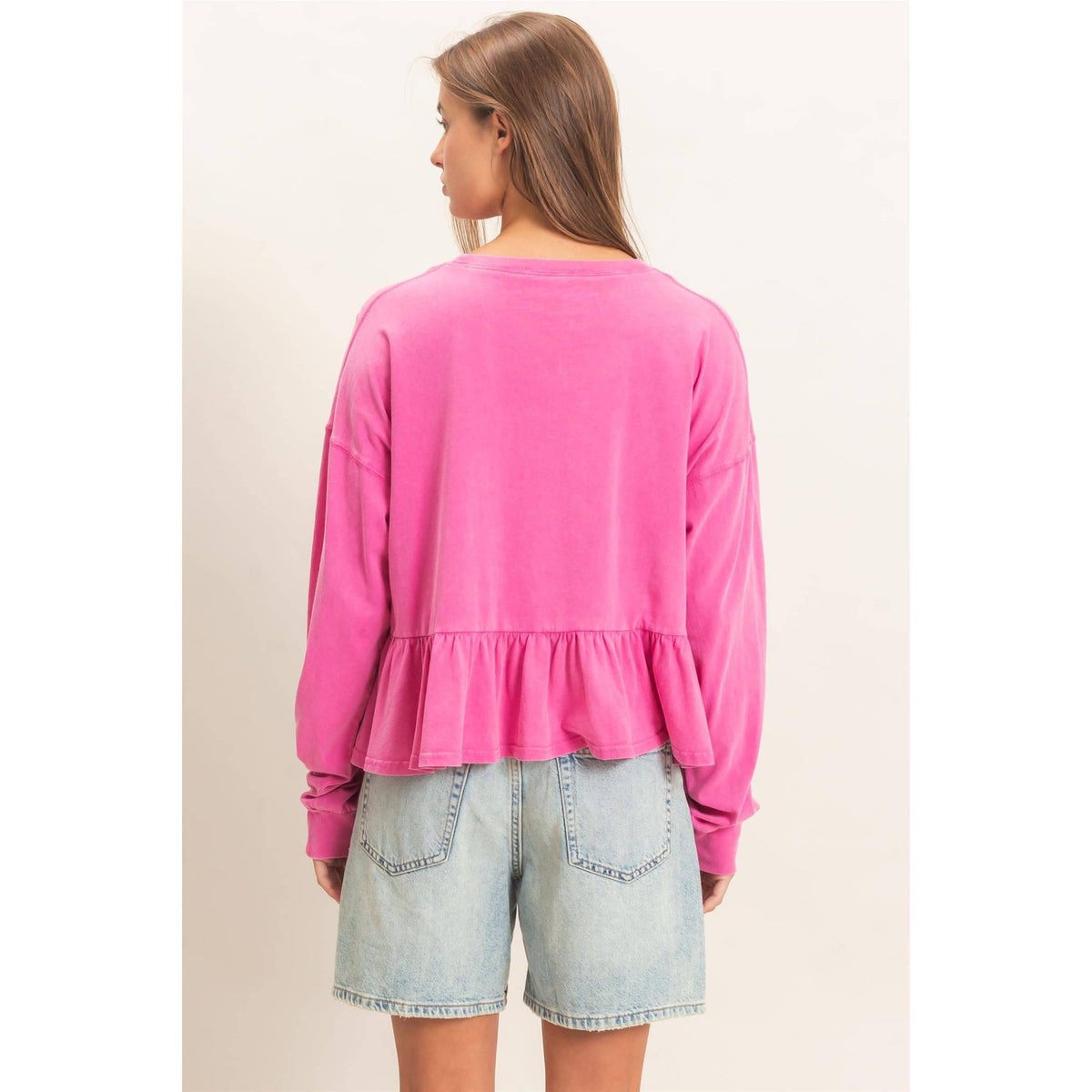 Reign Peplum Long Sleeve Top | Pink