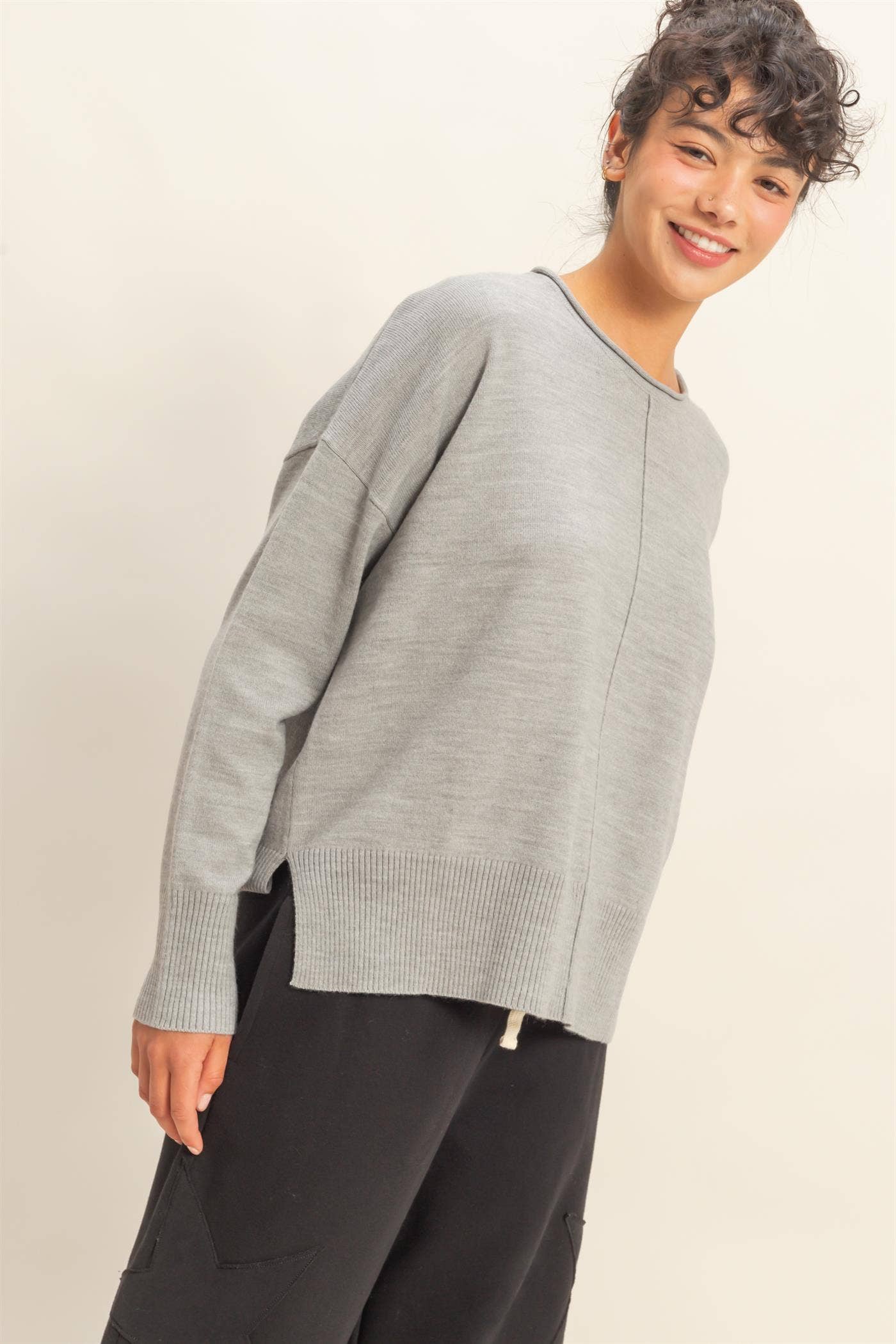 Halle Roll Neck Sweater | Heather Gray