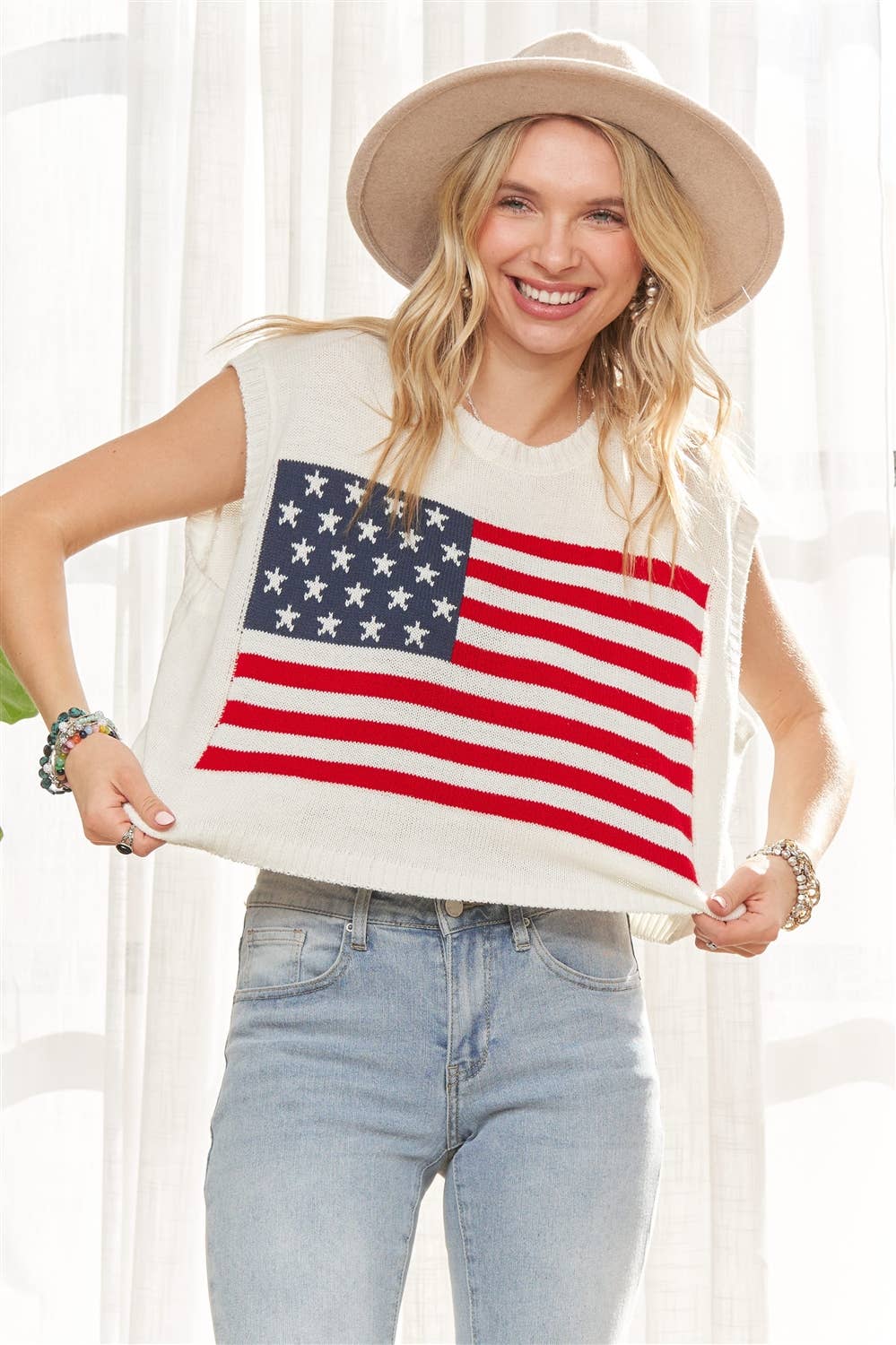 Knit American Flag Sleeveless Top