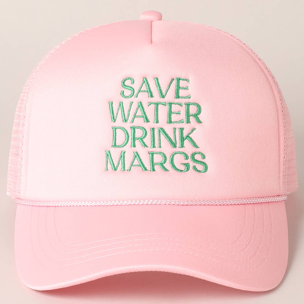 Save Water Drink Margs Embroidered Trucker Cap | Light Pink