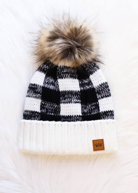 White Buffalo Plaid Pom Hat