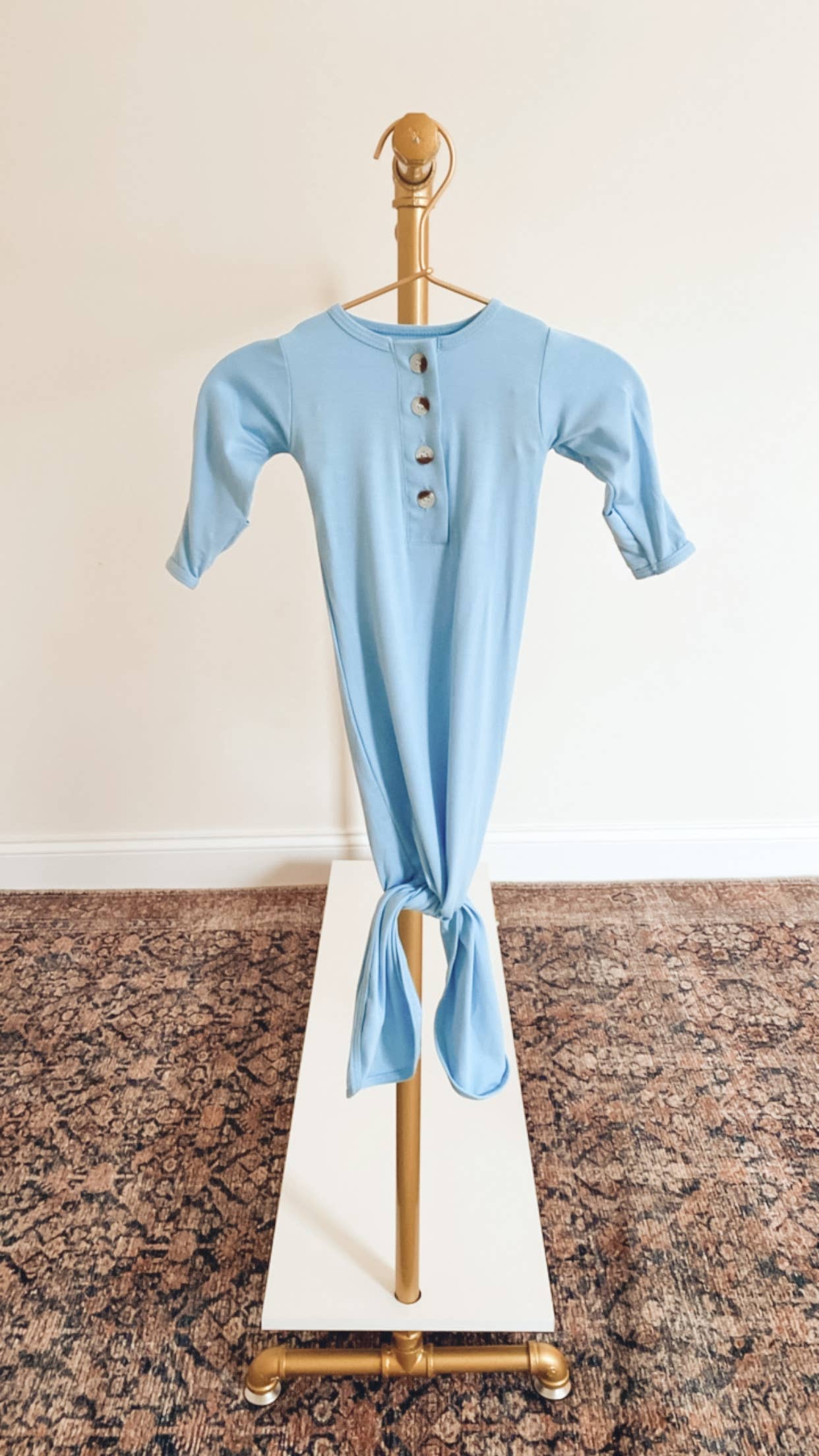 Knotted Baby Gown and Hat Set | Baby Blue