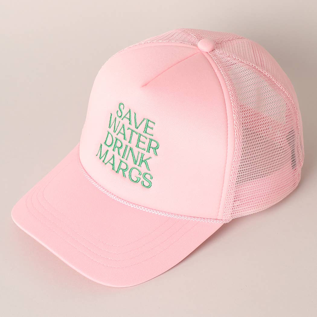 Save Water Drink Margs Embroidered Trucker Cap | Light Pink