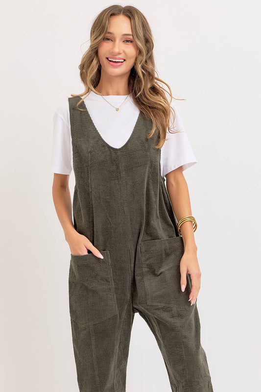 Harlow Corduroy Overall Jumpsuit | Olive