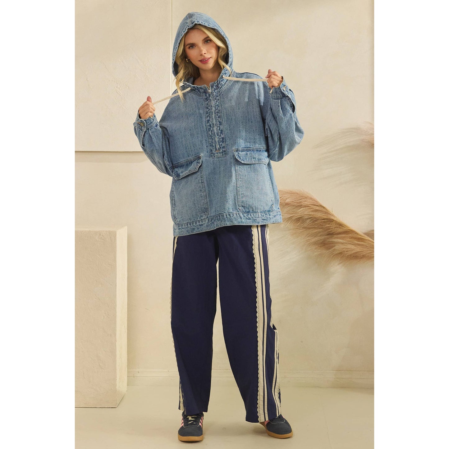 Liv Hooded Quarterzip Denim Jacket