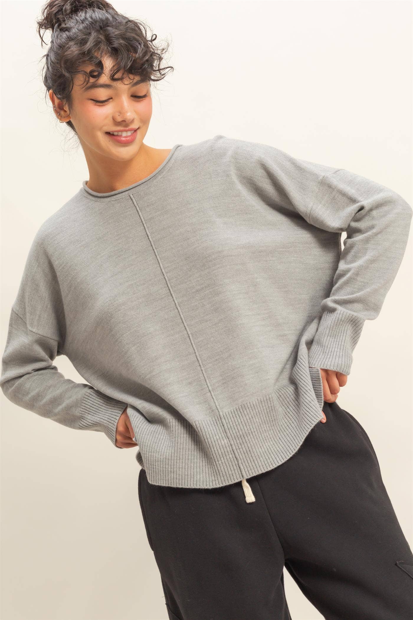 Halle Roll Neck Sweater | Heather Gray