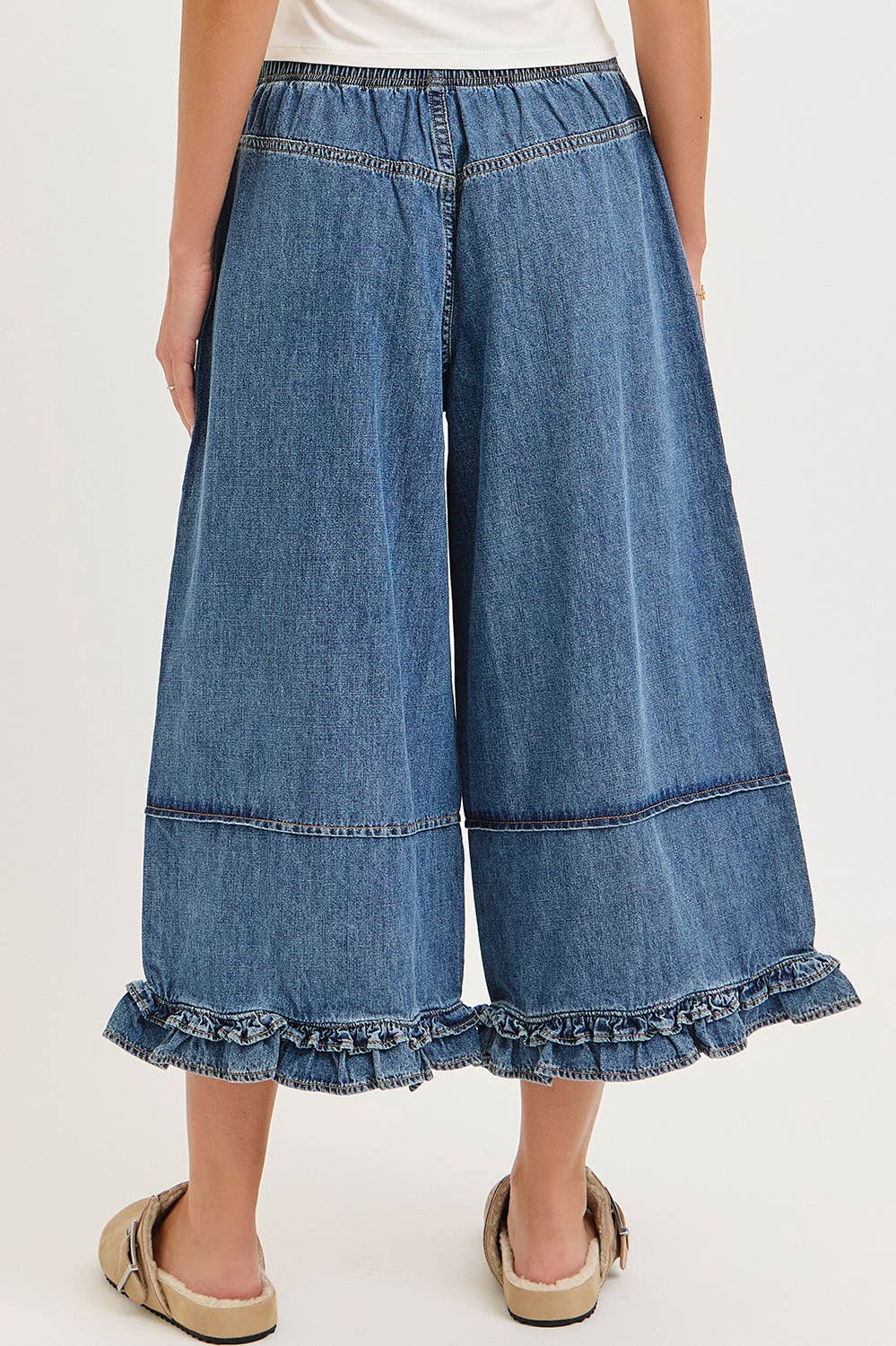 Hayes Wide-Leg Cropped Ruffle Denim