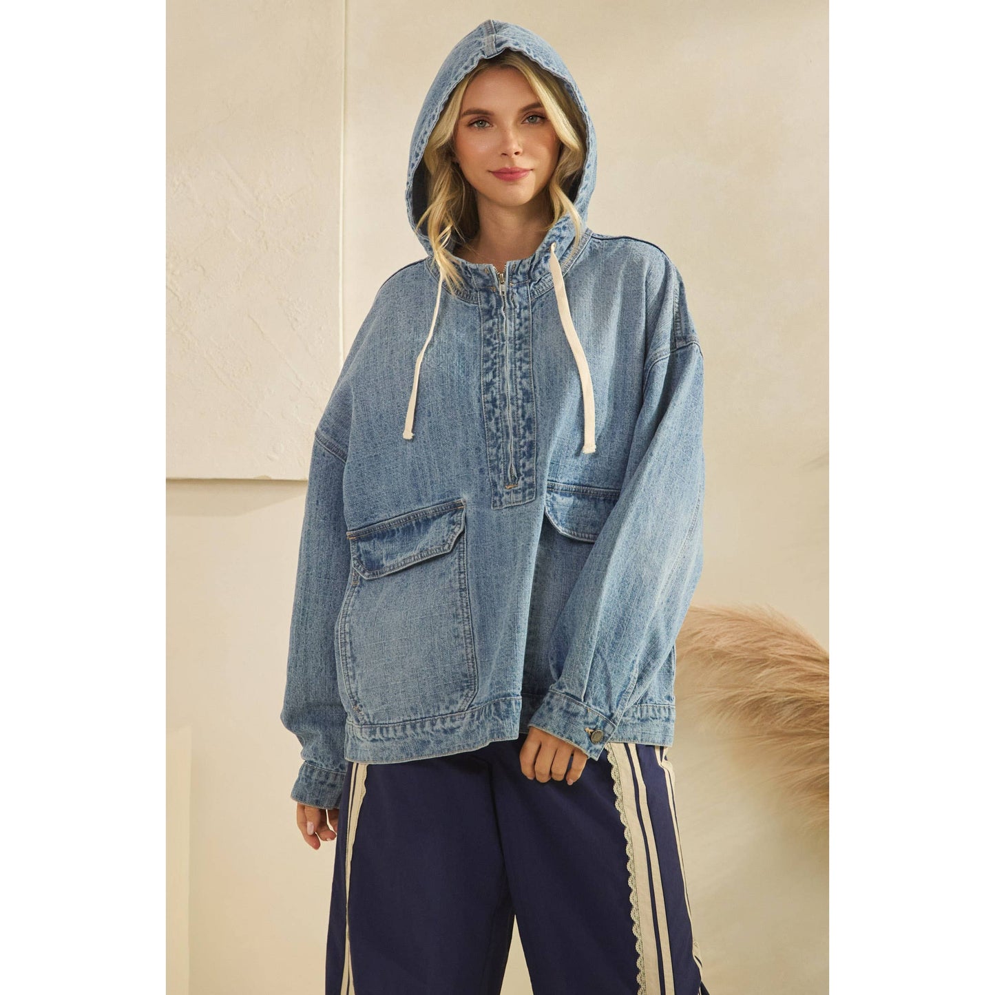 Liv Hooded Quarterzip Denim Jacket