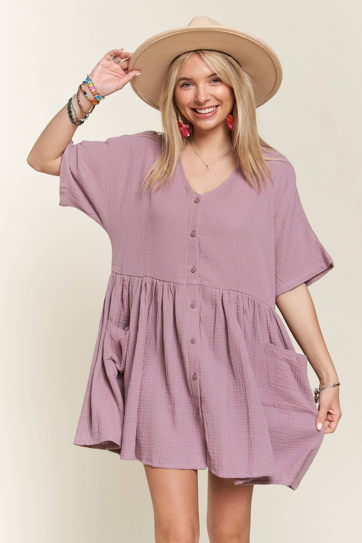 Junia Button Down Babydoll Dress | Dusty Lilac