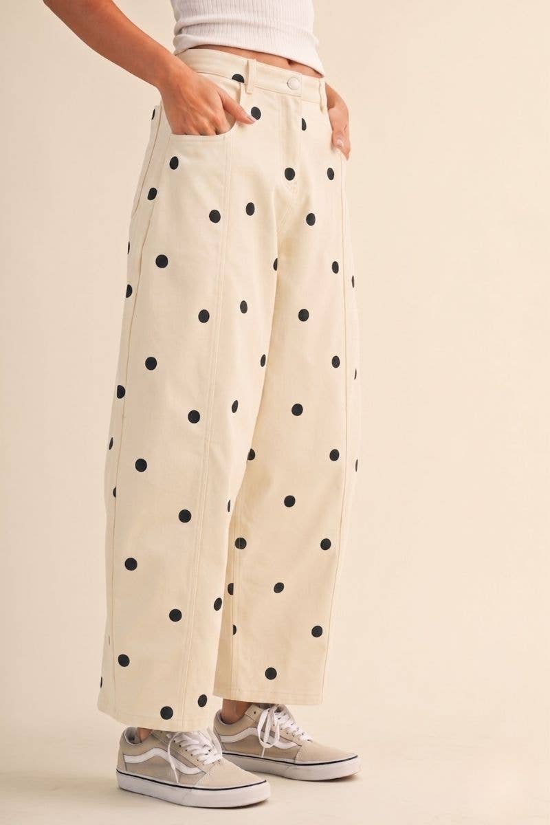 Polly Polka Dot Barrel Pants | Cream